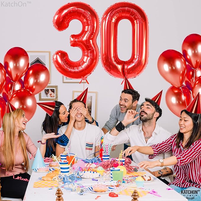 KatchOn, Red 30 Balloon Numbers - Giant 40 Inch | Red 30th Birthday Balloons for Her | Number 30 Balloons for Birthday | 30 Balloon Numbers for 30th Decorations for Her | 30th Anniversary Decorations