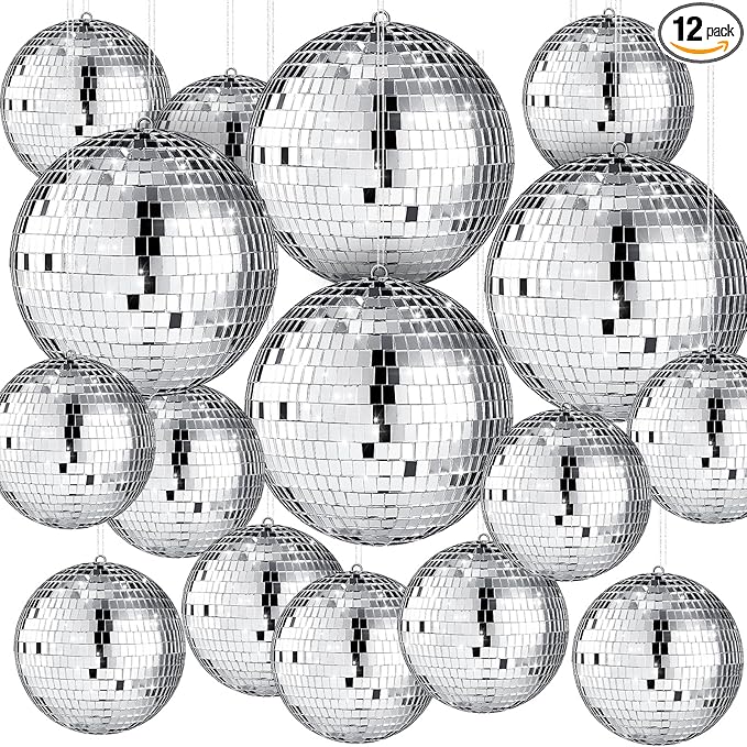 Libima 12 Pack Large Christmas Disco Ball Decoration Different Sizes Silver Mirror Hang Disco Ball Ornaments for Christmas Tree Birthday Wedding Holiday Party Favors Prom Props(6'', 4'')