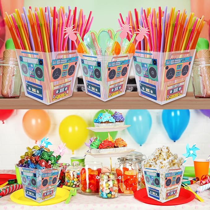 80s Bucket Centerpiece, 8Pcs 90s Tape Radio Party Supplies, 90s Theme Birthday Party Decoration Tape Radio Table Decor, Retro Hip Hop Disco Pop Music Party