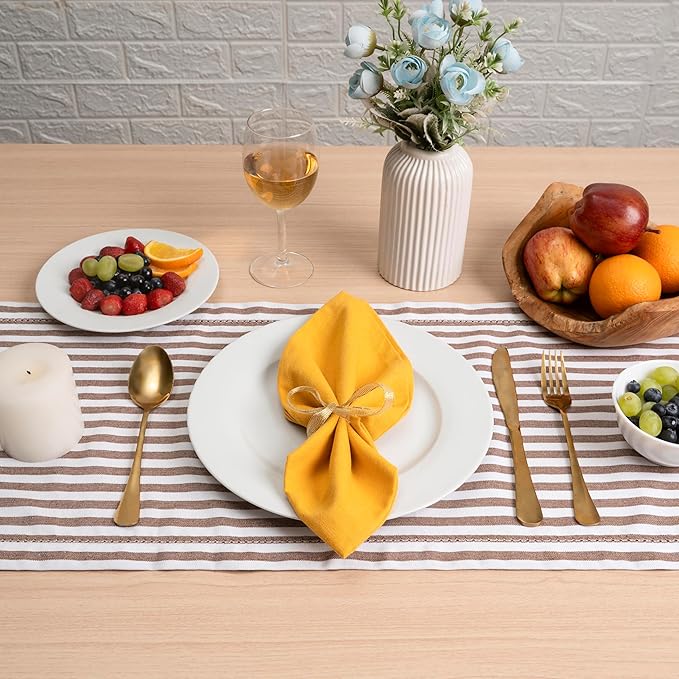 Blue Needles Solid Cloth Napkins Set of 6 Golden Yellow 100% Cotton Dinner Napkins 18x18 inches - Soft, Reusable, Absorbent & Washable Fall Thanksgiving Linen, Ideal for Events, Parties & Everyday Use