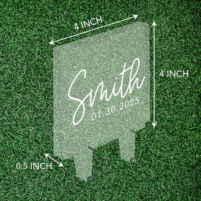 Andaz Press Modern Script Last Name With Date Custom Wedding Cake Topper, Acrylic Square Personalized Couple Cake Topper