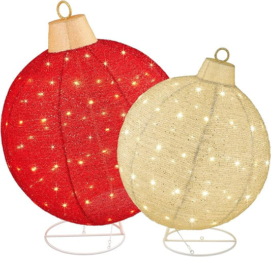 Best Choice Products 2pc Lighted Pop-Up Outdoor Christmas Ornament Set, Holiday Ball Decoration w/ 180 LED Lights, 8 Light Functions - Red/Gold