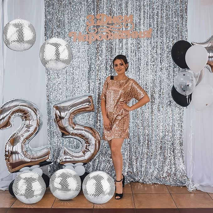 HyDren 8 Set Inflatable Disco Ball with Cover Foldable Hanging Mirror Disco Ornaments for Christmas Wedding Birthday Baby Shower Bachelorette Party Indoor Outdoor (12 Inch)