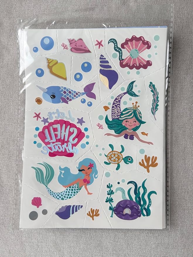 Mermaid Temporary Tattoo for Kids Under the Sea-76 Glitter Style Cute Fake Tattoo Dolphin Ocean Animals Waterproof for Girls Boys Body Face Tattoos Stickers Beach Art Birthday Party Favors Decorations