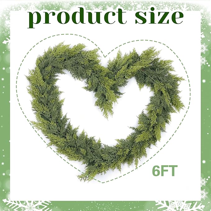 Norfolk Cedar Garland, 6FT Green Garland Christmas for Mantle Stair Railing Fireplace Door Decorations