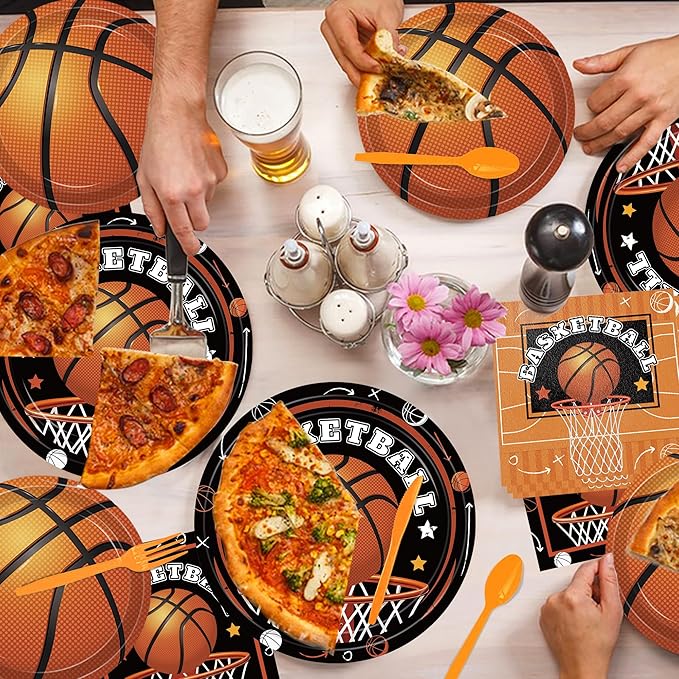 140pcs Basketball Birthday Party Supplies Basketball Sports Theme Birthday Party Supplies Tableware Set, Include Basketball Plates and Napkins Set for Boy Basketball Party Decorations Serves 20