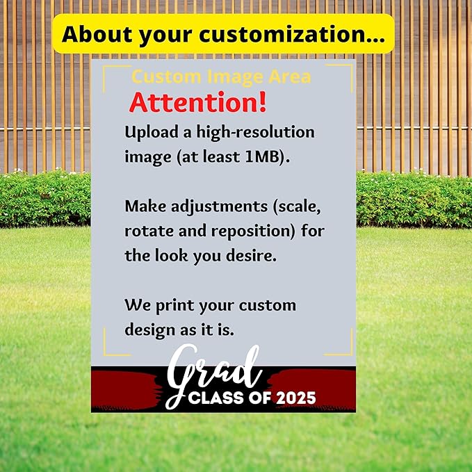 2025 Graduation Yard Signs Personalized, Large Custom Photo Graduation Yard Sign with Stakes, Large Photo Print with multi Color Theme Options, 18" W x 24" H, Single or Double Sided Printing