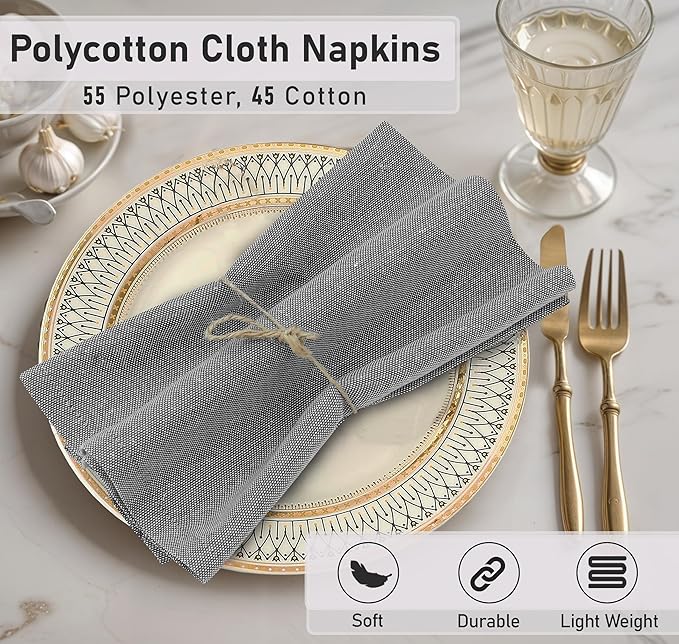 Ruvanti Cloth Napkins Set of 12, 18x18 Reusable Napkins Cloth Washable, Soft & Durable Table Napkin, Poly Cotton Fabric Dinner Napkins for Parties, Christmas, Thanksgiving, Weddings - Ombre Blue