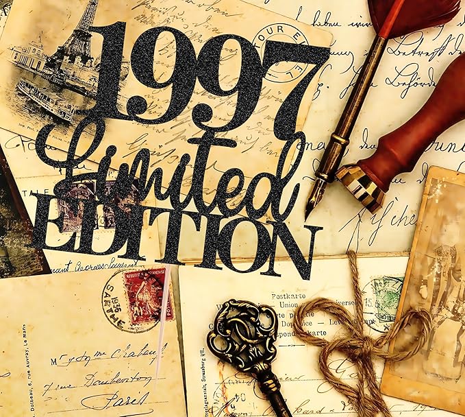 Limited EDITION 1997 Cake Topper - Black Glitter Happy 28th Birthday Party Cake Decoration Supplies, Cheer to 28 Years Cake Bunting Decor for 28th Birthday Party Photo Booth Props