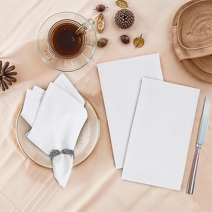 Ruvanti Cloth Napkins Set of 6, 18x18 Inches, 100% Cotton, Washable, Soft & Absorbent, Perfect for Wedding, Christmas, ‎Thanksgiving Dinners - White
