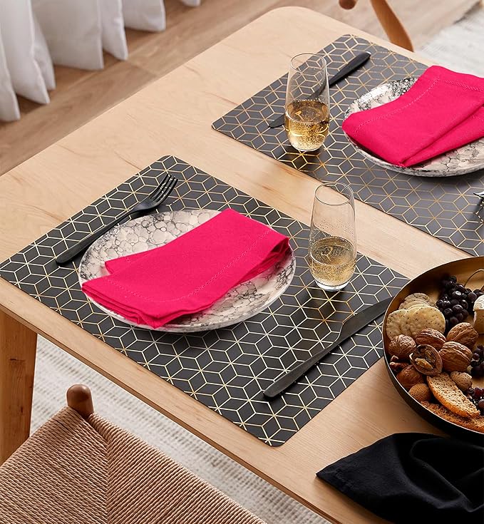 Palisa Cloth Dinner Napkins with Hemstitched Detailing & Mitered Corners Set of 12 (18x18 Inches) Hot Pink - Cotton Reusable Napkins for Easter Basket Decor, Table Linen for Weddings & Everyday Use