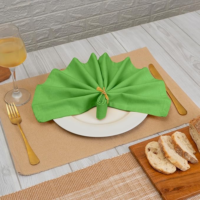 Blue Needles Solid Cloth Napkins Set of 12 Apple Green 100% Cotton Dinner Napkins 18x18 inches, Soft, Reusable, Absorbent, Washable Linen, Ideal for Fall Thanksgiving Events, Parties & Everyday Use