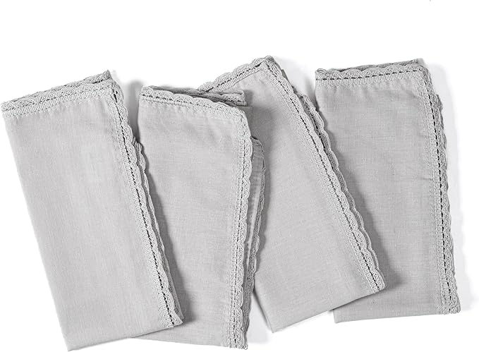 Ramanta Home Linen Flax Cloth Napkins Set of 4 |18x18 Inch | Premium Cotton Linen Flax Lace Soft & Durable | Washable Ideal for Everyday Use Parties Thanksgiving Christmas Halloween Grey