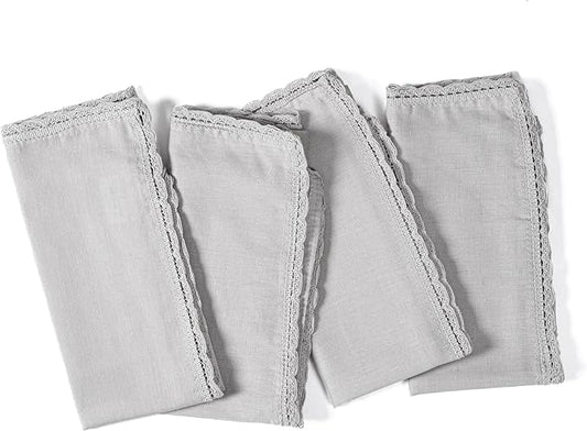 Ramanta Home Linen Flax Cloth Napkins Set of 4 |18x18 Inch | Premium Cotton Linen Flax Lace Soft & Durable | Washable Ideal for Everyday Use Parties Thanksgiving Christmas Halloween Grey
