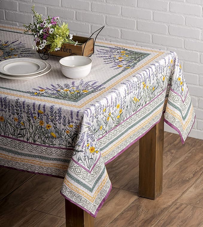 Maison d' Hermine Table Cloth Rectangle Table 100% Cotton 60 x 90 Inches Tablecloth Reusable Decorative for Dining Room, Farmhouse, Home, Party, Festive & Wedding Spring Summer - Fanny Lavender