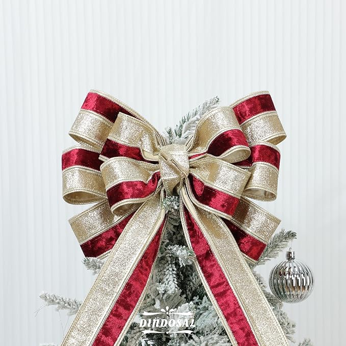 Burgundy Velvet Wired Christmas Ribbon 2.5 Inch Maroon and Gold Ribbon – 10-Yards Roll for Tree Decorations, Gift Wrapping, Wreaths, and DIY Crafts
