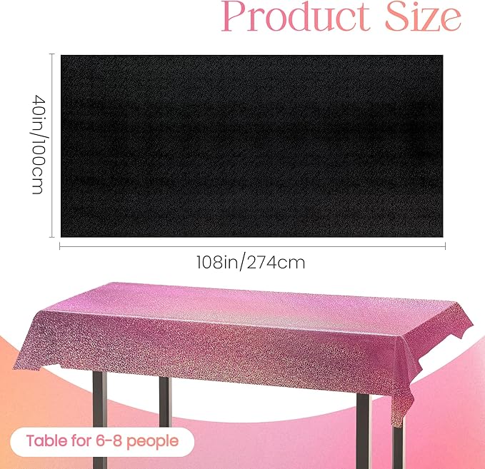 2 pcs Pink & Black Holographic Laser Tablecloth 40" x 108" Party Table Cloth Shimmer Shining Plastic Metallic Table Cover for Pink Halloween Decor Girls Baby Shower Birthday Party Supplies