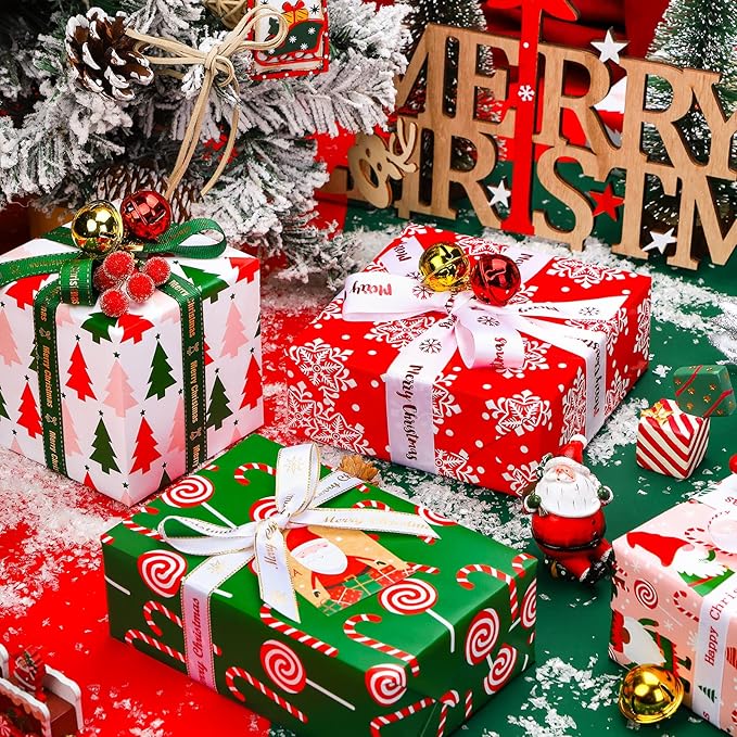 WRAPAHOLIC Christmas Wrapping Paper Set - Christmas Gnome Elf Holiday Collection Wrapping Paper Bundle with Gift Bow & Ribbon & Tag & Sticker