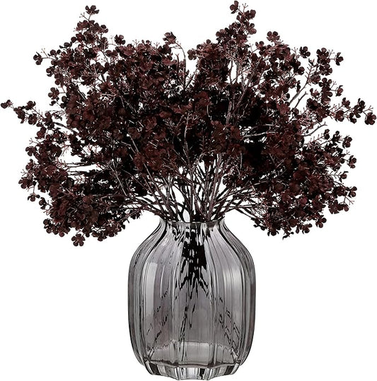 JAKY-Global Silk Babys Breath Artificial Flowers Bulk Blackish Red 6pcs Faux Fall Flowers for Vase Home Kitchen Indoor Bouquet Floral Arrangement Table Centerpieces Farmhouse Decor