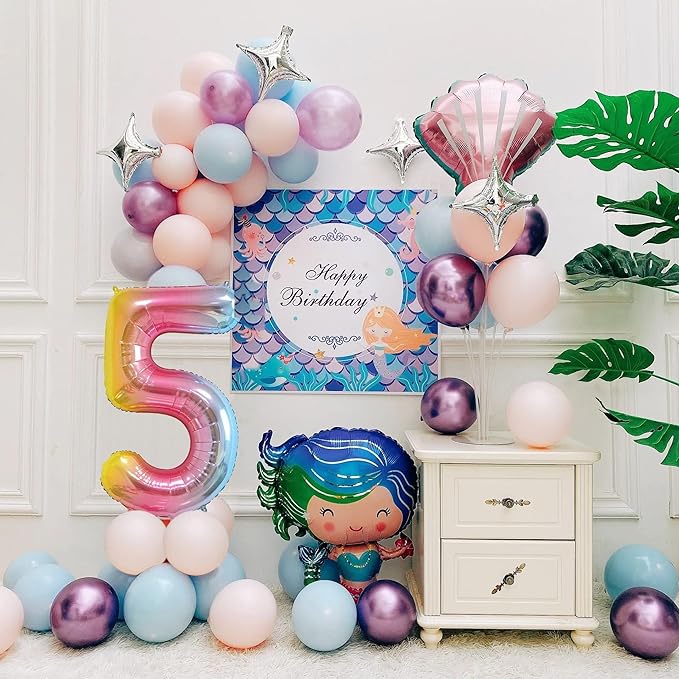 Smlpuame 40 Inch Number Balloons 0-9 Rainbow Gradient Large 5 Balloons, Digital Balloons for Party Celebration Decorations, Helium Foil Number Balloons for Wedding Anniversary
