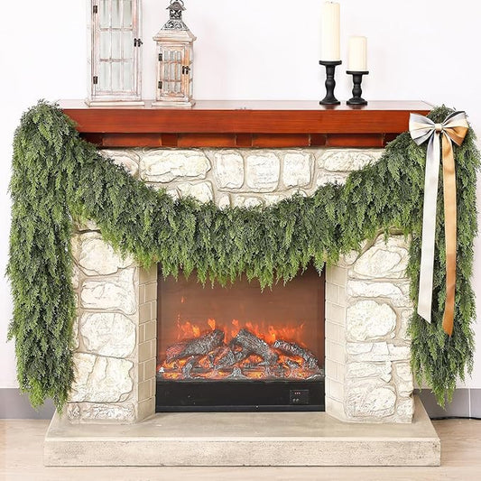 Real Touch Cedar Garland - Artificial Christmas Garlands Faux Green Cedar Fake Pine Needles Garland for Fireplace,Table, Stairs, Mantle, Window,Indoor Outdoor,Home,Holiday Decor(2 PCS,6 FT)
