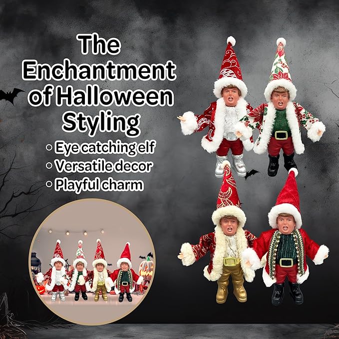 Mini Stand Glitzy Donald Trmp Santa Ornament 18cm (4pk) - Christmas Decoration, Donald Christmas Ornaments Plush for Christmas Party Holiday Home Garden Decor (RED)