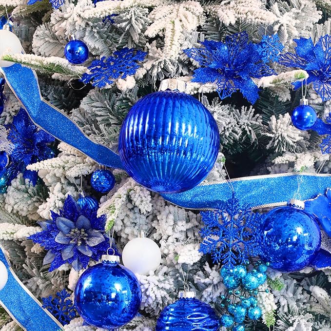 Large Christmas Ball Ornaments, Oversized Shatterproof Plastic Decorative Hanging Mercury Ornaments Ball for Xmas Holiday Party Decorations (Blue, 6.0")