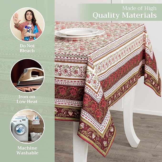 Maison d' Hermine Table Cloth Rectangle Table 100% Cotton 70 x 108 Inches Fall Tablecloth Reusable Everyday Use for Thanksgiving Christmas Decorations Dining Farmhouse Party (Reveillon Au Jardin)