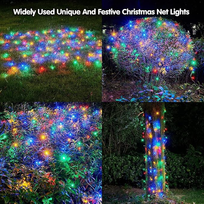 Led Christmas Net Lights Outdoor Christmas Lights Multicolor 160LED 5ftx7ft, Waterproof Outdoor Indoor Fairy Mesh Net Light for Xmas Party, Yard, Patio, Trees, Shrubs, Bushes Decorations