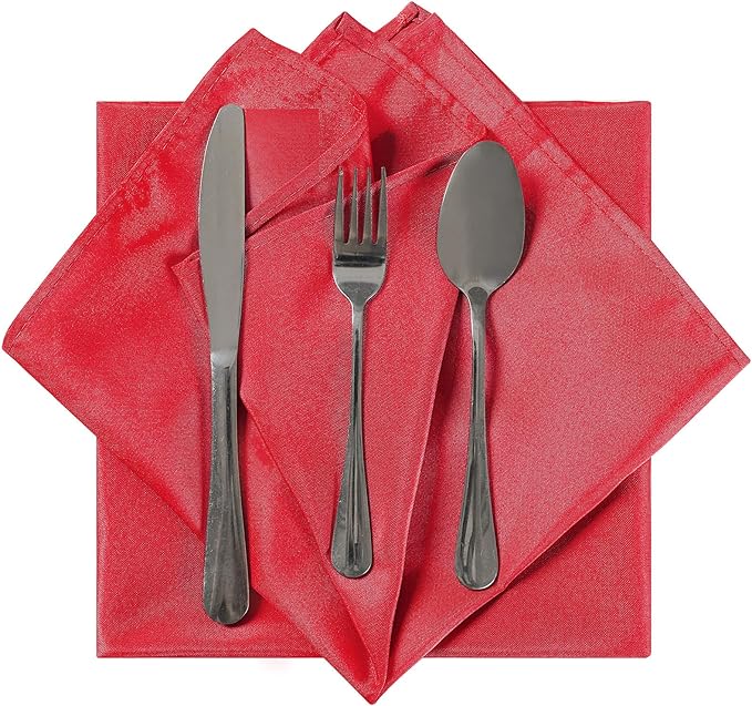 Cloth Napkins 20x20 inch Washable Polyester Dinner Napkins Soft Table Napkins for Wedding Party Dining Banquet(Red,12PCS)