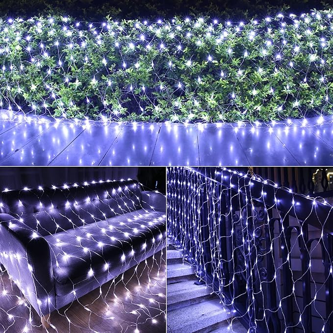11.5ft x 5ft Christmas Net Lights Outdoor, 360 LED Net Lights with 8 Modes, Connectable, Timer, Waterproof Low Voltage Bush Mesh Fairy String Light for Yard Bush Christmas Indoor Decorations (White)