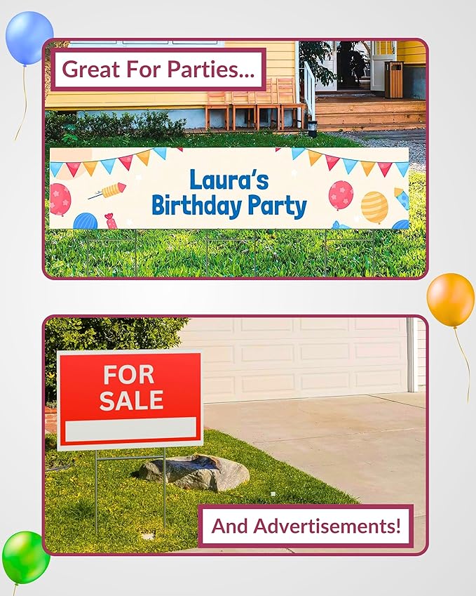 PartyPrints 10 Pack 18 x 12 White Blank Yard Signs with Metal Stakes, Waterproof Corrugated Plastic Signs for Rent, Sale, Party, Birthdays, DIY, Event, Advertising, Garden, Lawn Signs for Outside