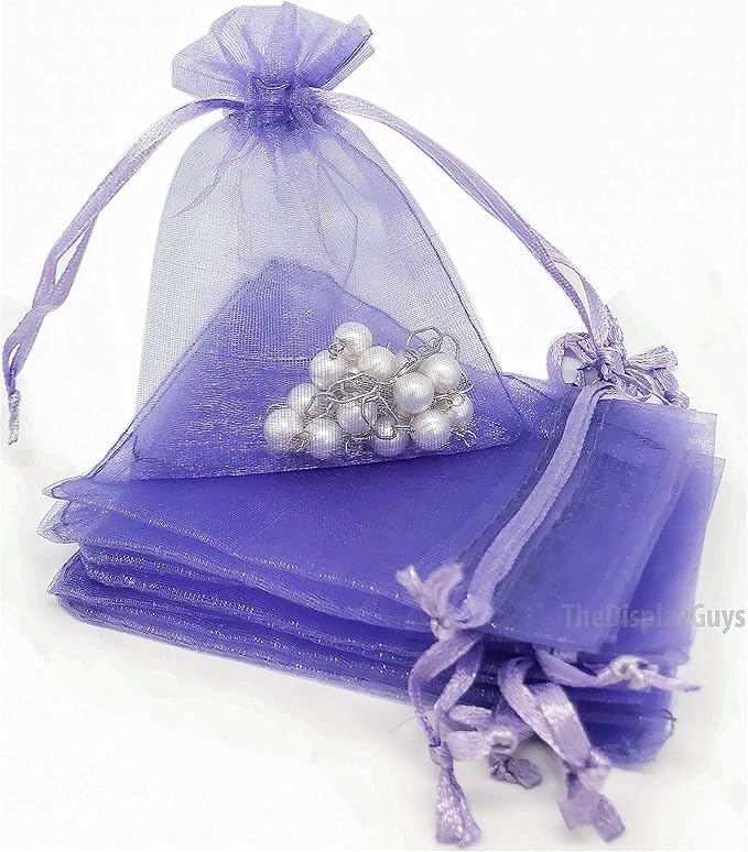 TheDisplayGuys 48-Pack 2" x 2-3/4" Lavender Sheer Organza Gift Bags with Drawstring, Jewelry Candy Treat Wedding Party Favors Mesh Pouch