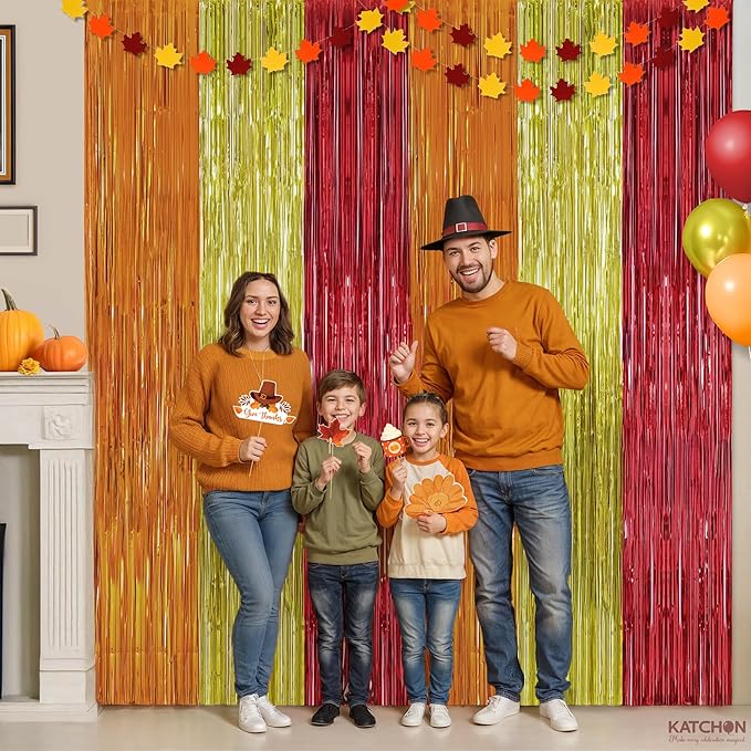 KatchOn, Orange, Gold and Maroon Fringe Backdrop - Pack of 2 | Fringe Streamers for Thanksgiving Decorations, Thanksgiving Backdrop, Friendsgiving Decoration, Birthday, Anniversary Decorations