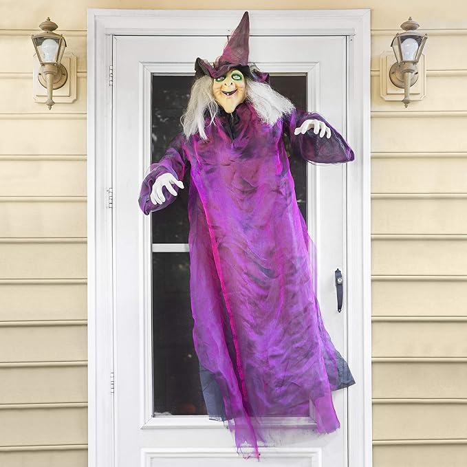Besti Life Size Hanging Witch Halloween Decor (71 Inches) | Sound & Touch Activated Talking Halloween Decorations | Witch Props Excellent Choice for Haunted House | Indoor & Outdoor Animated Prop