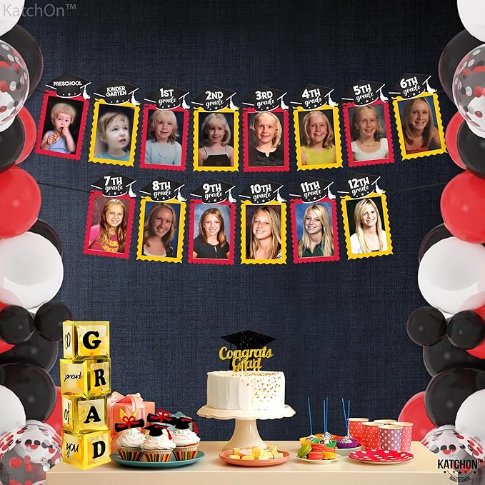 KatchOn, K-12 Graduation Photo Banner 5x7 - Large, 10 Feet | graduation Picture Banner for Yellow and Red Grad Party Decorations 2025 | Grad Backdrop for Graduation Decorations 2025