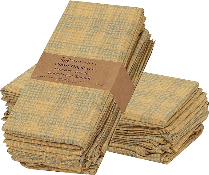 RUVANTI Cloth Napkins Set of 12 Cotton 100%, 18x18 Inches Napkins Cloth Washable, Soft, Absorbent. Cotton Napkins for Parties, Christmas, Thanksgiving, Weddings, Dinner Napkins Cloth - Wet Net
