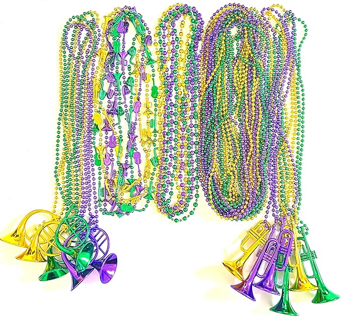 72 Pcs Mardi Gras Bead Necklaces Bulk Gold Purple Green Mardi Gras Bead Necklaces Holiday Parade Party Supplies