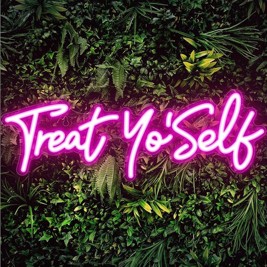 Kavaas Treat Yourself Neon Sign 16.5" x 5.7", Pink LED Light Up Signs for Wall Decor | Treat Yo Self Neon Sign for Girls Bedroom, Bar, Office, Dorms