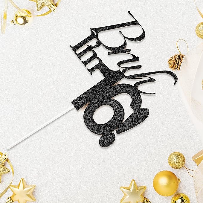 Bruh I'm 16 Cake Topper - Black Glitter Happy 16th Birthday Decorations for Boys Teens, Funny 16 Year Old Party Supplies, Bro I'm 16 Cake Decor (Bruh I'm 16！, 16th)