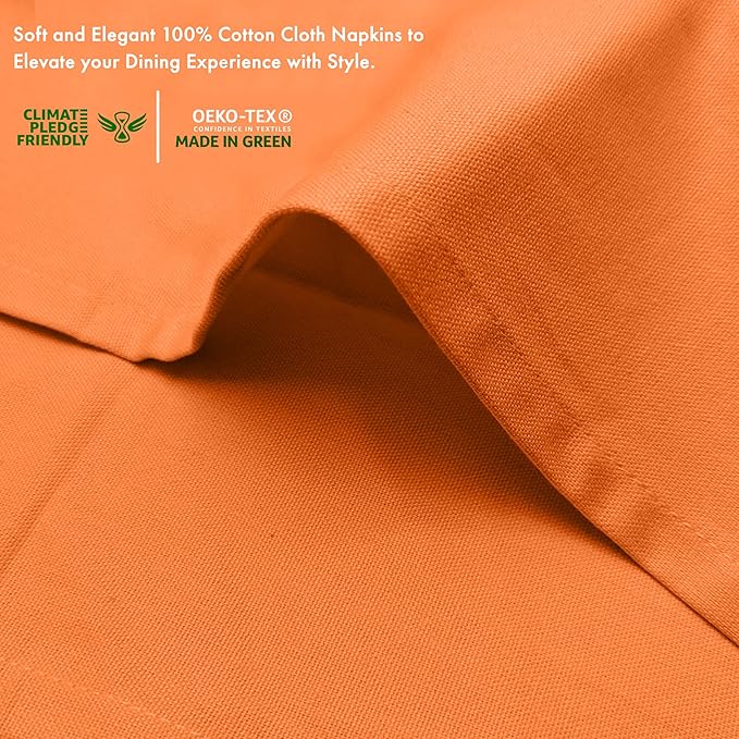 Ruvanti Premium Cloth Napkins Set of 6, 18x18 Inches, 100% Cotton, Washable, Soft & Absorbent, Perfect for Wedding, Christmas, ‎Thanksgiving Dinners - Orange Peel