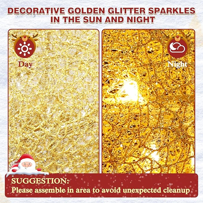 BlueWish Outdoor Christmas Decorations, 3-Piece Golden Christmas Reindeer Decor with Bow Ties, 200 LED Lights, Pre-lit Outdoor Christmas Decor for Garden, Yard, Porch