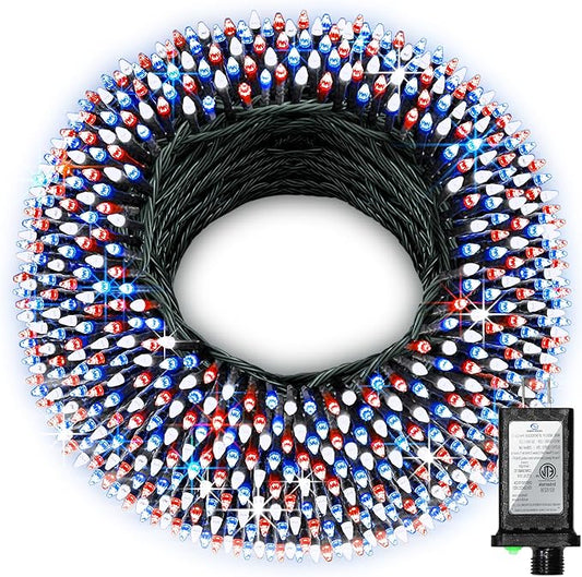 340 LED 90FT Christmas String Lights Outdoor, 12 Pro Modes and Timer Memory & Brightness, Plug in Waterproof Dark Green Wire Twinkle Light for for Xmas Yard Tree Wedding Party Decor Red White Blue