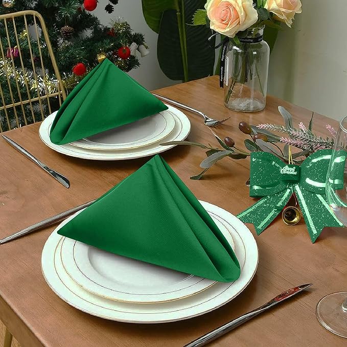 Ruvanti Cloth Napkins Set of 4, 18x18 Inches Napkins Cloth Washable, Soft, Durable, Absorbent, Cotton Blend. Table Dinner Napkins Cloth for Hotel, Lunch, Restaurant, Wedding Parties - Dark Green