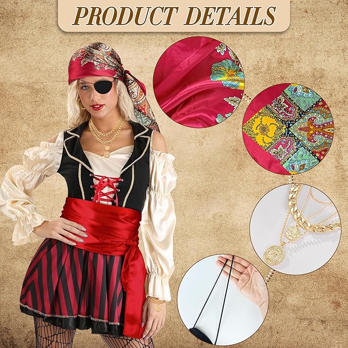 7pcs Women Pirate Costume Accessories for Men Pirate Head Scarf Necklace Belt Dress Accessories Renaissance