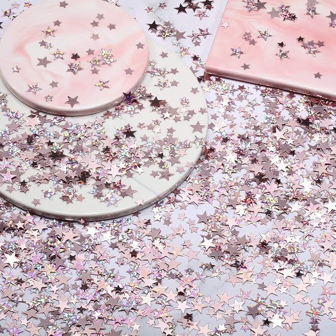 Hestya 60g Star Confetti Glitter Table Confetti Metallic Foil Stars for Christmas Party Wedding Festival Decorations(Glitter Rose Gold Set,10mm and 6mm)