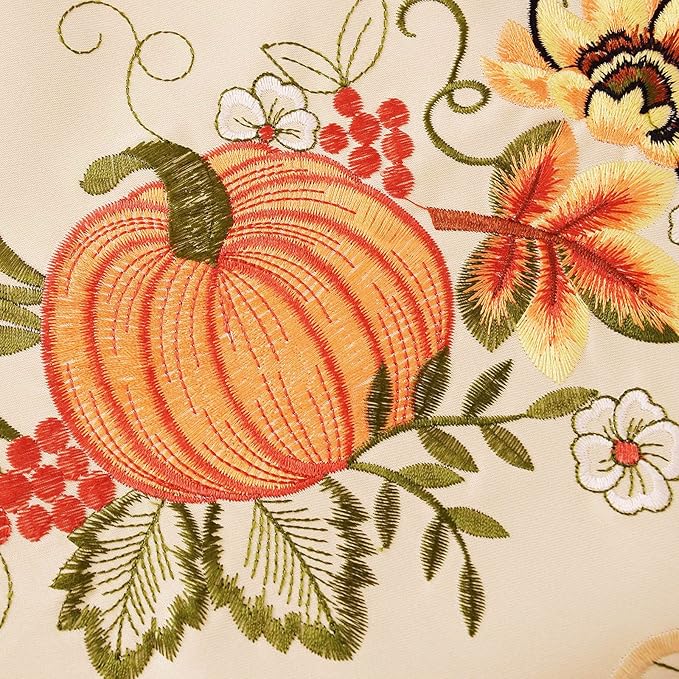 Simhomsen Embroidered Fall Autumn Harvest Pumpkins Tablecloth for Thanksgiving (Oval 57×84 inches)