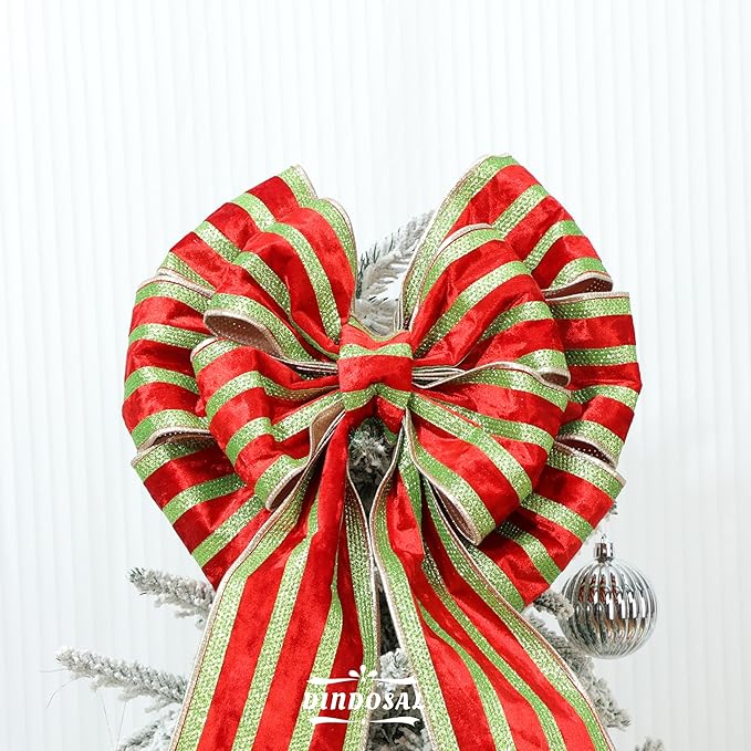 Red Velvet Wired Ribbon with Lime Green Glitter Stripe 4 Inch Extra Wide Crushed Velvet Christmas Ribbon, 10 Yards for Gift Wrapping, Crafts, Christmas Tree Decorations, Wreaths, Garlands