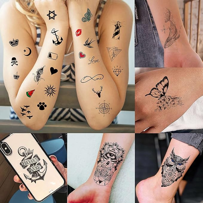COKTAK 66 Sheets Small Black Animals Temporary Tattoos For Women Men Kids Finger Arm, Tiny Space Moon Halloween Tattoo Stickers Adults Teens Girls Boys Hands, Fake Tattoos That Look Real And Last Long
