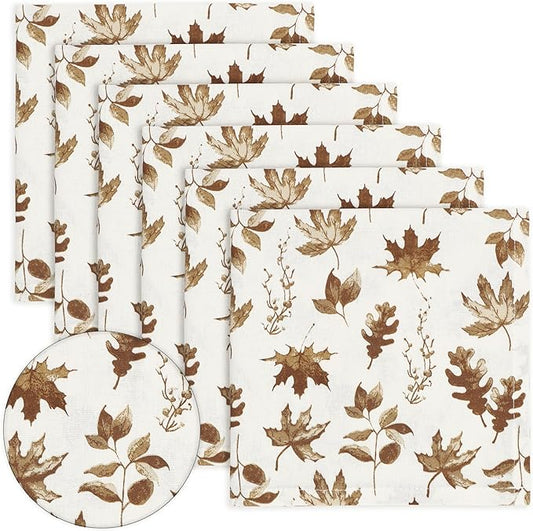 PurpleEssences Rust Fall Napkins, Maple Leaves 18x18 Fall Cloth Napkins Set of 6, 100% Cotton Autumn Fall Harvest Thanksgiving Dinner Napkins for Farmhouse Kitchen, Aurelia